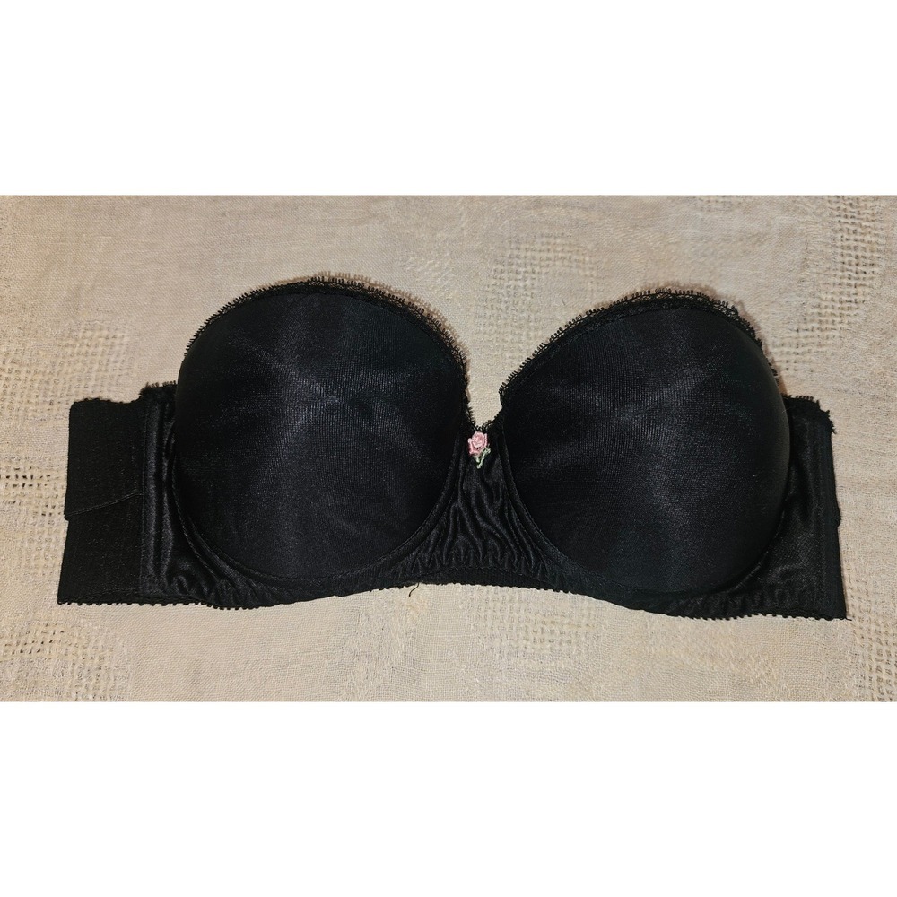 Vintage Henson Kickernick Black Strapless Underwire Bra Rosebud Style 0474 36A